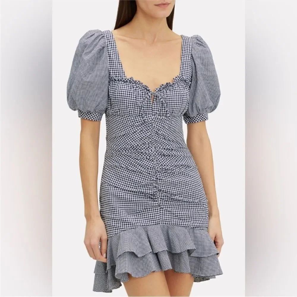 Jonathan Simkhai Gingham Puff Sleeve mini Dress, US4